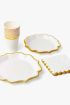 10 Pack - White Scalloped Edge Paper Plates, Cups & Napkins Set with Gold Foil