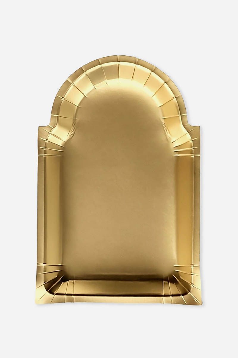 Gold Arabian Arch Mehrab Shaped Paper Plates Tray – 7 Inch (8 Pack)