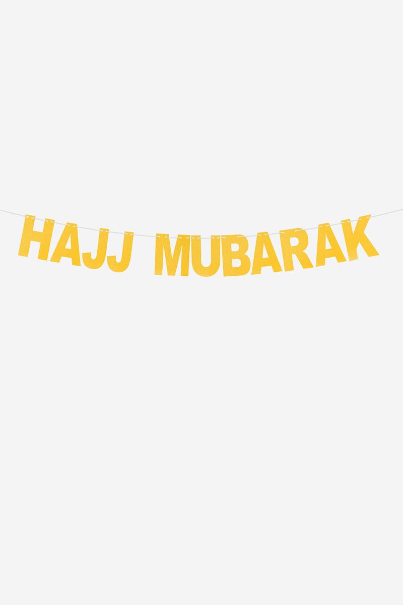 Hajj Mubarak Gold Glitter Text Bunting Garland