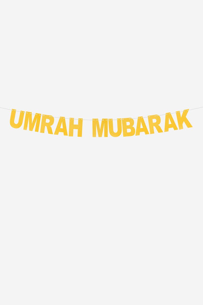 Umrah Mubarak Gold Glitter Text Bunting Garland