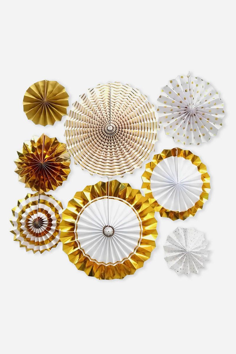 8 Pieces Gold Tissue Paper Fan Set