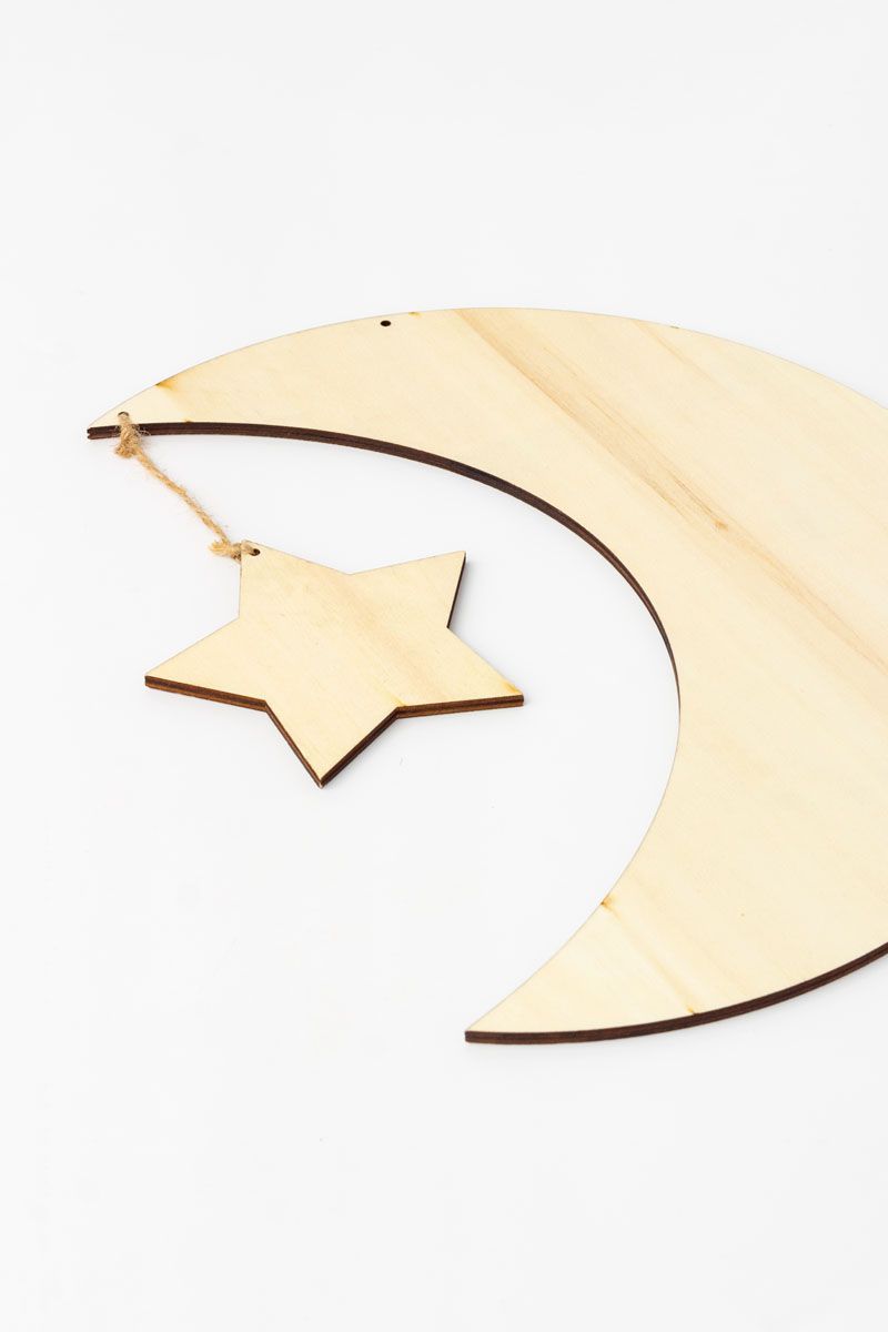 Moon & Star - Wooden Hanging Decoration