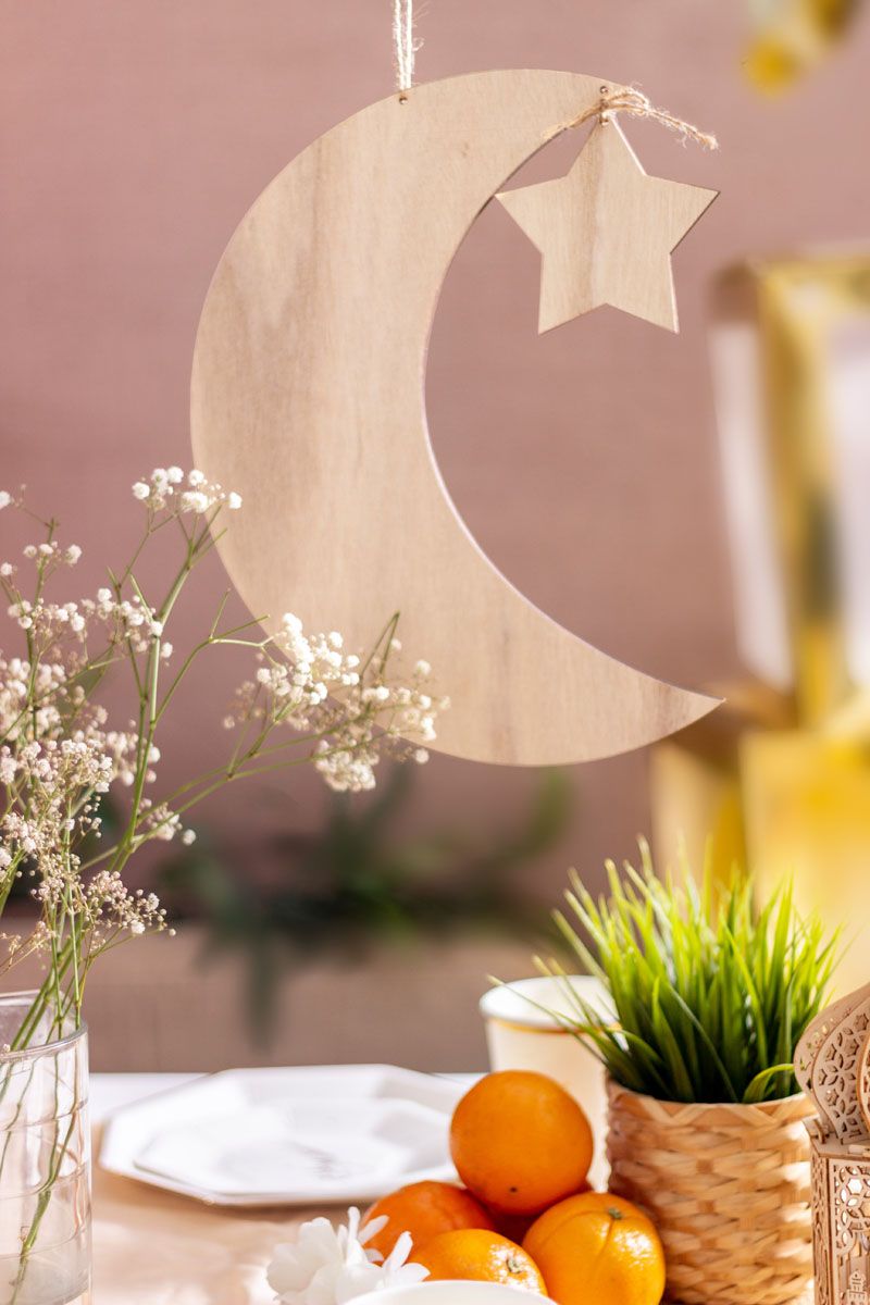 Moon & Star - Wooden Hanging Decoration