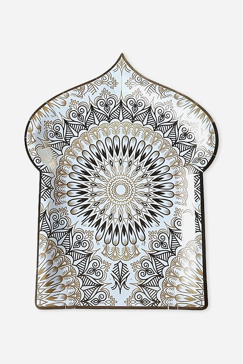 Minaret Mehrab Shaped Paper Plates with Printed Pattern (8 Pack)