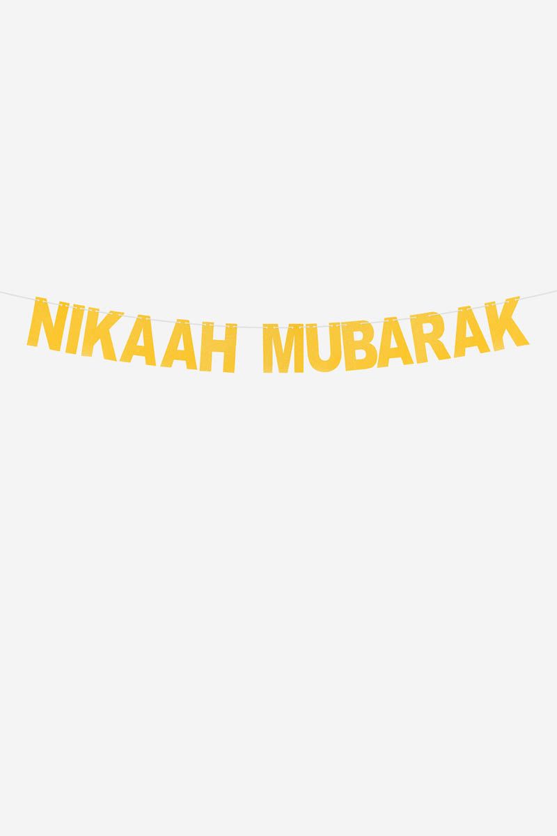 Nikaah Mubarak Gold Glitter Text Bunting Garland