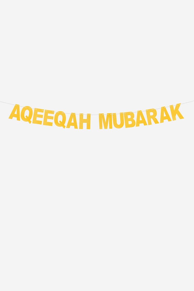 Aqeeqah Mubarak Gold Glitter Text Bunting Garland