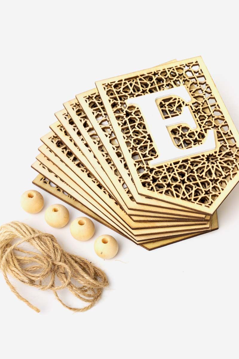 2-in-1 Ramadan & Eid Mubarak Wooden Banner Set - Rattan Boho Bunting 