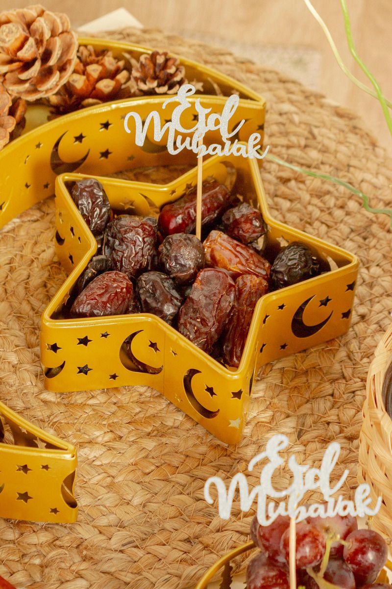 Eid Mubarak - Silver Glitter Paper Cupcake Toppers (Pack of 5)